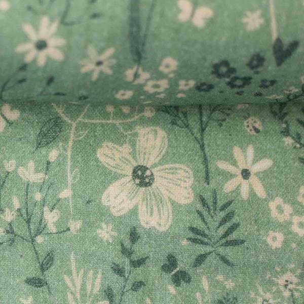Joy - Double Gauze, Blumen, floral, lindgrün